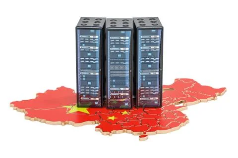 Data Center servers rack in China concept,  3D rendering Stock Illustration