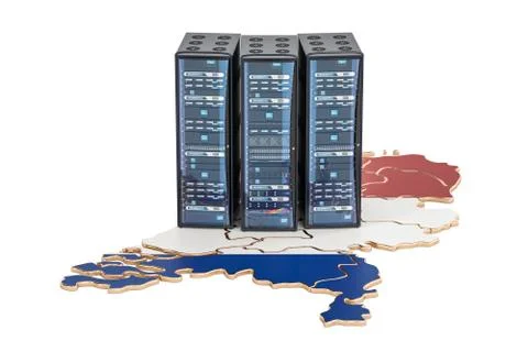 Data Center servers rack in Netherlands concept,  3D rendering Stock Illustration