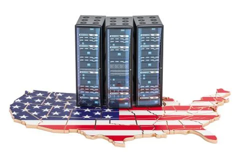 Data Center servers rack in USA concept,  3D rendering Stock Illustration