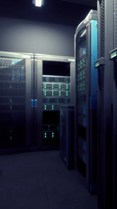 Data center with servers in a setup room during evening hours Stock Footage 338375051