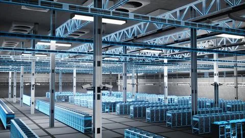 Data center servers used for artificial intelligence training, hologram overlay Stock Illustration