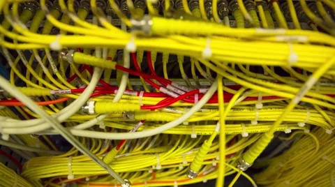 Data Center Servers With Yellow Cable Upload And Download Server  - Tilt Up Видео 58942819