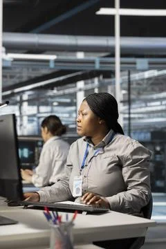 Data center software developer running diagnostic scripts Stock Photos