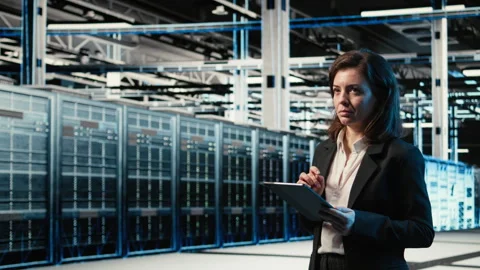 Data center software developer scanning rigs to create digital twin Stock Footage 329326442