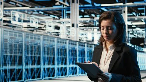 Data center software developer scanning rigs to create digital twin Stock Photos