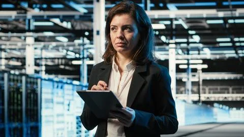 Data center software developer scanning rigs to create digital twin Foto stock