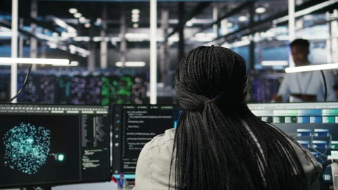 Data center software developer using artificial intelligence deep learning model Stock Footage 307038831