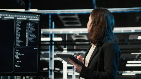 Data center software developer using deep learning AI model Stock Footage 328334309
