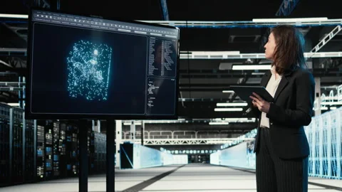 Data center software developer using deep learning AI model Stock Footage 328334602