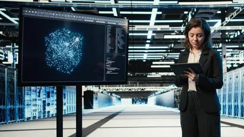Data center software developer using deep learning AI model 写真素材