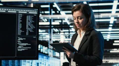 Data center software developer using deep learning AI model Stock Photos