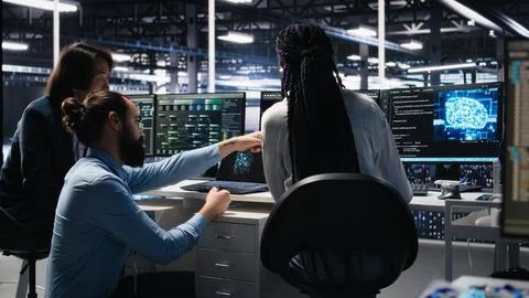 Data center software developers using machine learning algorithms Foto stock