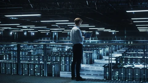 Data Center Specialist Use laptop Computer Stock Footage 155289408