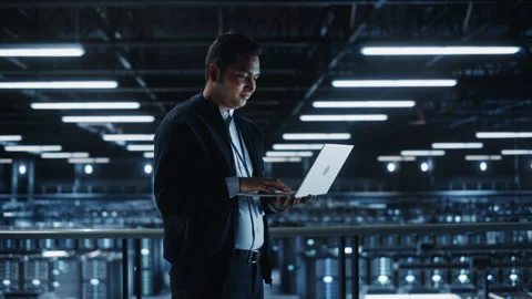 Data Center SPecialist Uses Laptop Computer Stock Footage 155287745