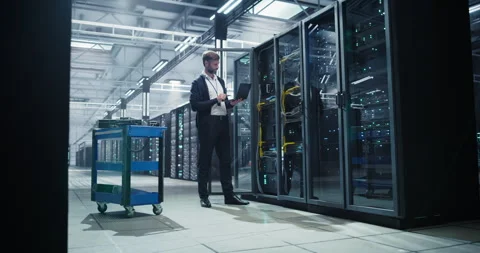 Data Center Specialist Using Laptop Computer Stock Footage 320865842