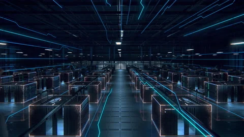 Data Center Specialist Works in Server Room VFX Visualization Stock Footage 162932590