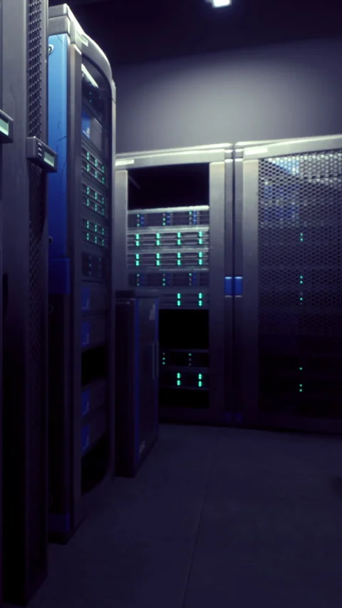 Data center with storage servers in modern room at night Stock Footage 332216325