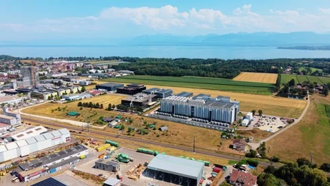 Data Center Structure Overlooking Lake Geneva Stock-Footage 346458168
