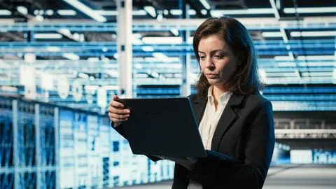 Data center system administrator using AR tech to conduct security audit Stock Photos