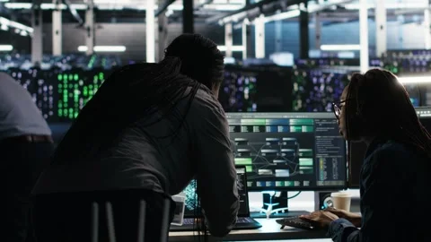 Data center teamworking colleagues use node tree program Stock Footage 309118782