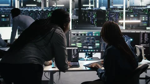 Data center teamworking colleagues use node tree program Stock Footage 309119881