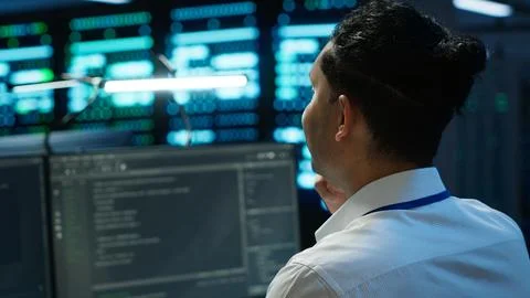 Data center technician responsible for installation of networking equipment Stock Photos