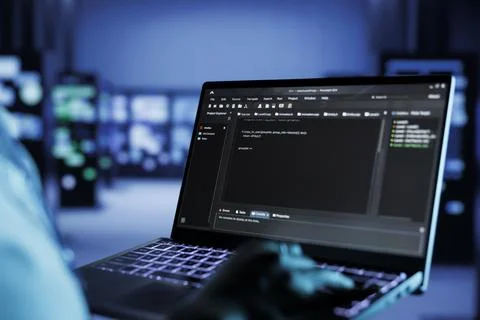 Data center technician runs code 写真素材