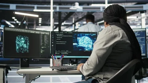Data center technician using artificial intelligence deep learning models Stock Footage 309509852