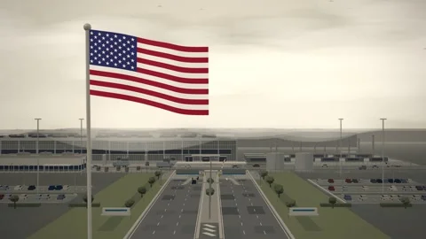 Data Center Technology Campus United States Flag seamless loop 스톡 동영상 344779185