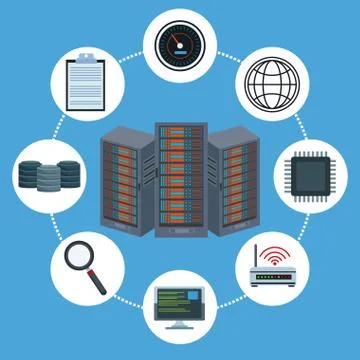 Data center technology icons Illustrazione stock