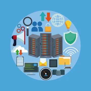 Data center technology icons Illustrazione stock