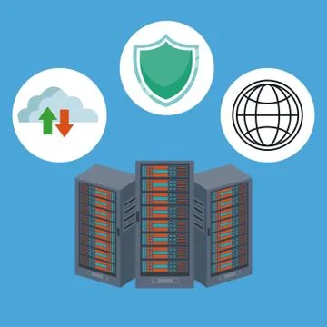 Data center technology icons Stock Illustration