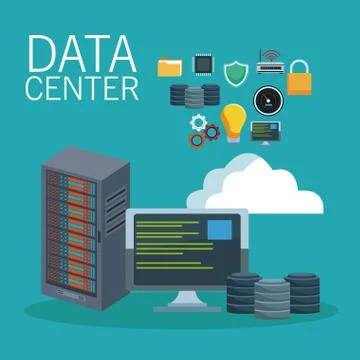 Data center technology icons 스톡 일러스트