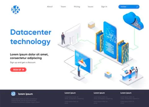 Data center technology isometric landing page Stock Illustration