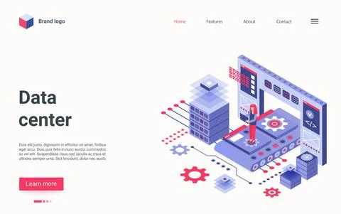 Data center technology isometric landing page, big workstation hardware イラスト素材