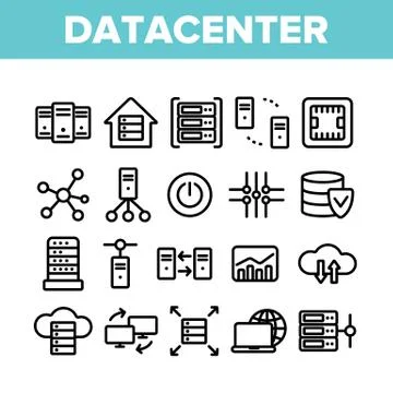 Data Center, Technology Linear Icons Set Illustrazione stock