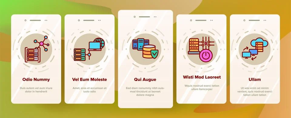 Data Center, Technology Onboarding Mobile App Page Screen Illustrazione stock