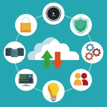 Data center technology round icons Illustrazione stock