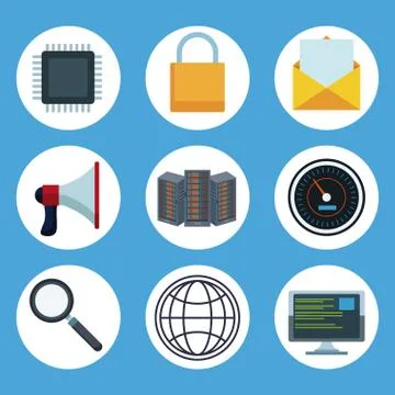Data center technology round icons 스톡 일러스트