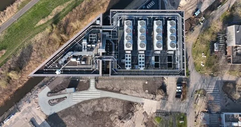 Data center telecommunication structure building aerial drone view. Digital Stock Footage 197667234