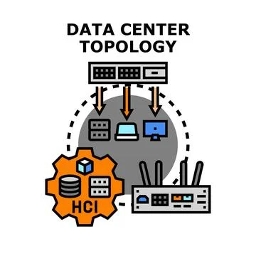 Data center topology with networking infrastructure concept Stock Illustration