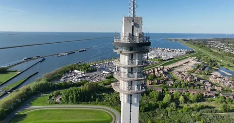 Data center tower in Leleystad, The Netherlands. Aerial view. Radio and Видео 307860064
