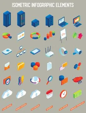Data center vector isometric infographic elements イラスト素材