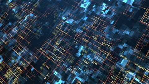 Data center visualization with programming code Stock Footage 247456006