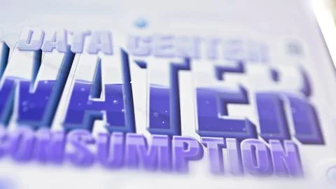 Data center water consumption text in relief Stock Photos