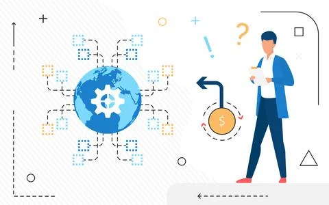 Data center worker processes and analyzes Internet streams of hosting provider Stock Illustration