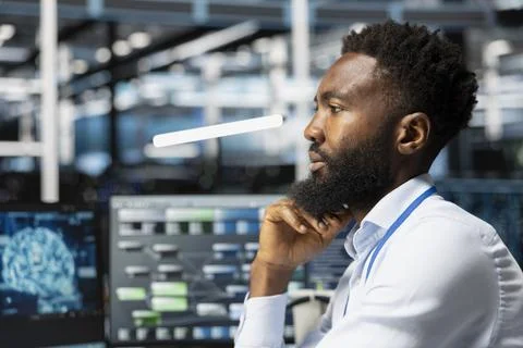 Data center workplace technician using artificial intelligence neural networks Stock Photos