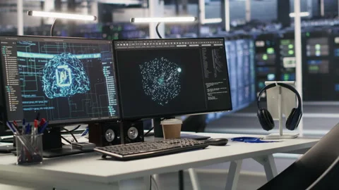Data center workstation equipped with machine learning software Stock Footage 309631592