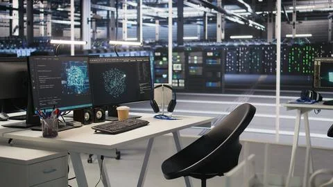Data center workstation equipped with machine learning software Stock Photos