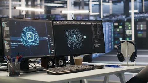 Data center workstation equipped with machine learning software Stock Photos